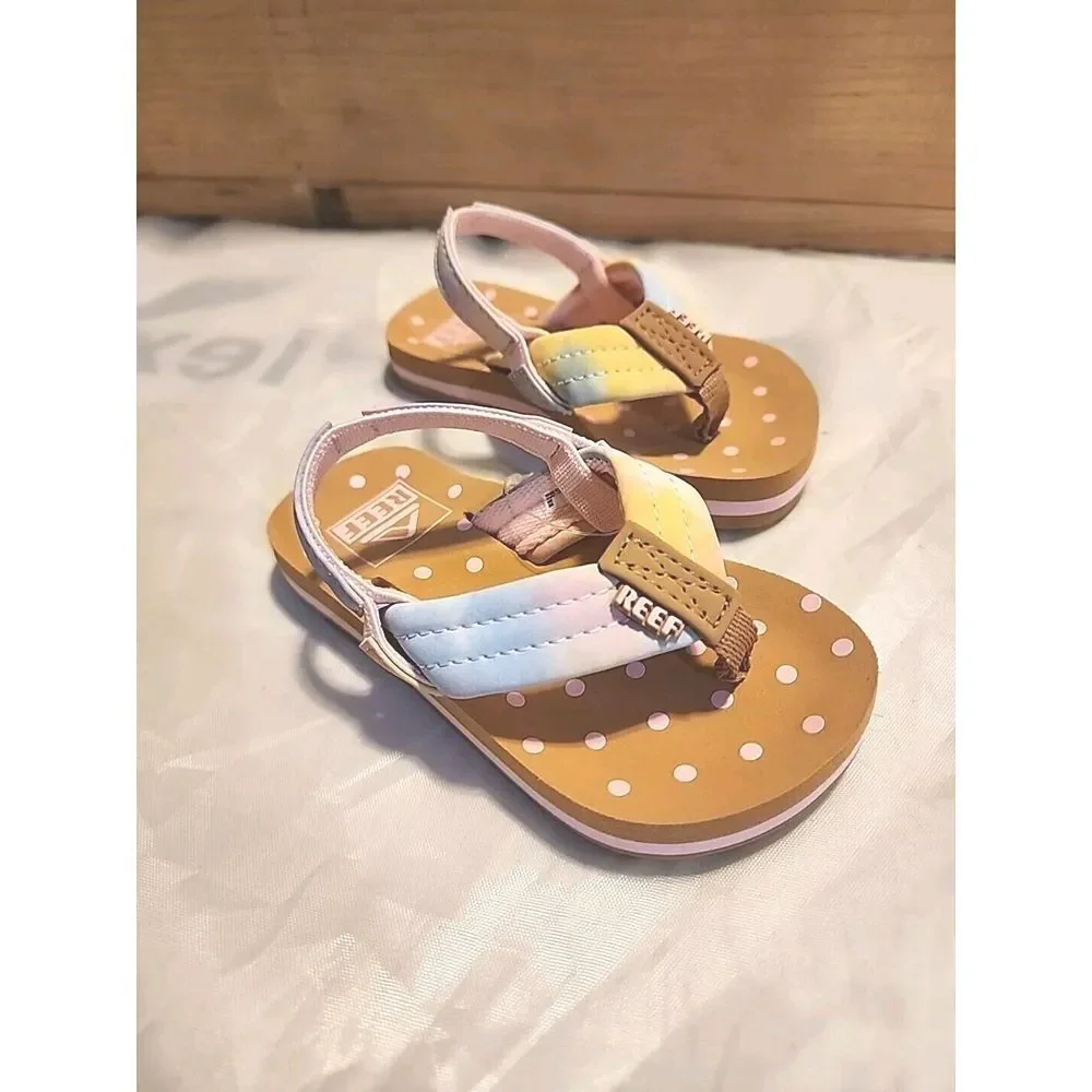 REEF Rainbow Girls Flip Flops Size 3/4 Sandals Thong‎ Elastic Stretch